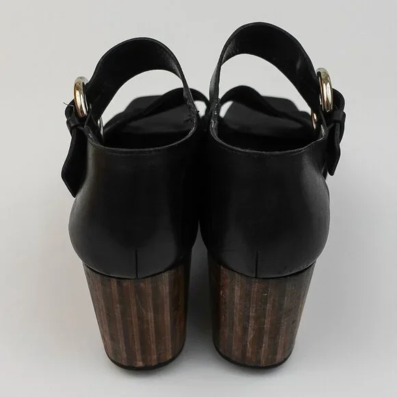 Celine Black Suede Platform Wavy Wood Block Heeled Buckle Sandal - FR 39/US 9 - Picture 2 of 12